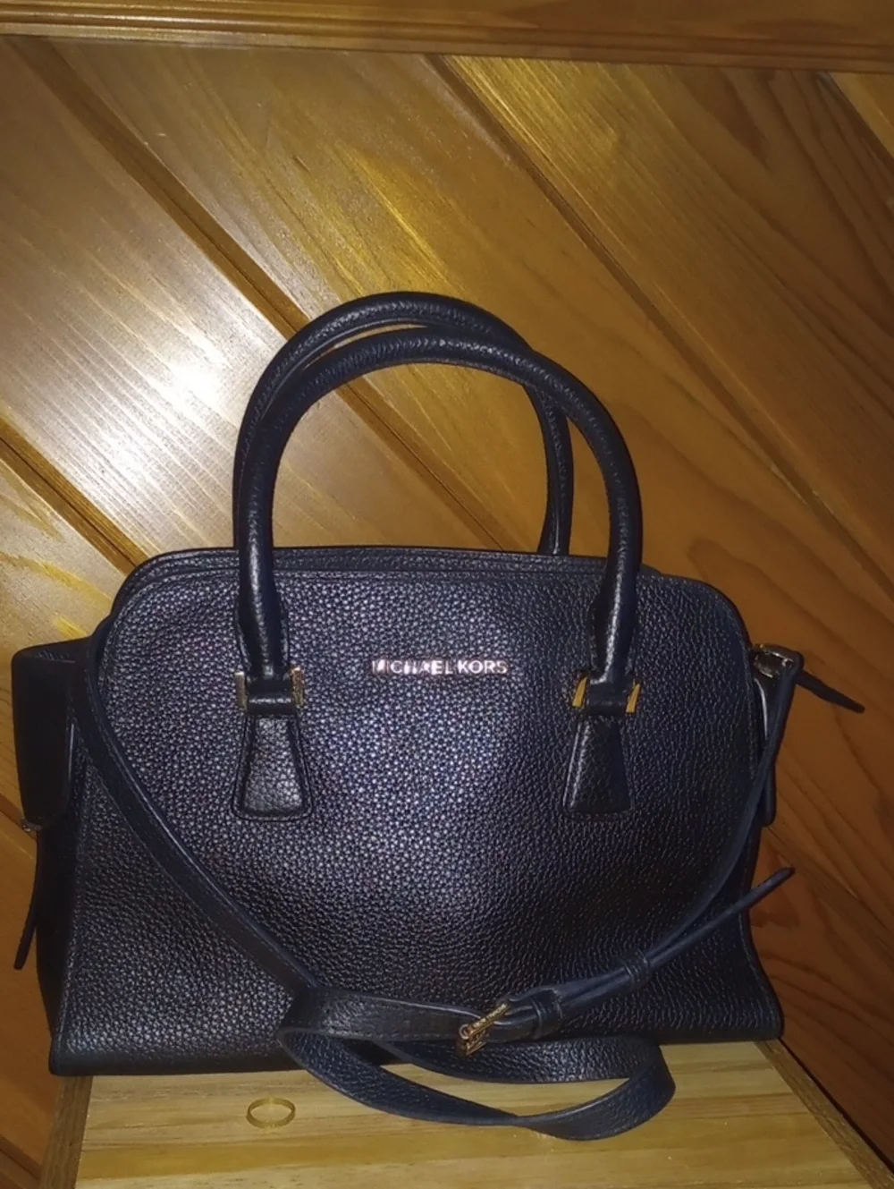 Michael Kors Black Pebbled Leather Satchel  11x8 With Heigh 12.5 With Handles Up